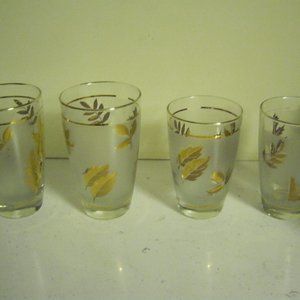 4 Anchor Hocking gold leaf glasses for the bar